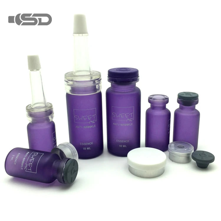 Custom Logo Borosilicate Glass Bottles for Skincare 3ml 10ml Purple Glass Cosmetic Packaging with Clear Horn Cap