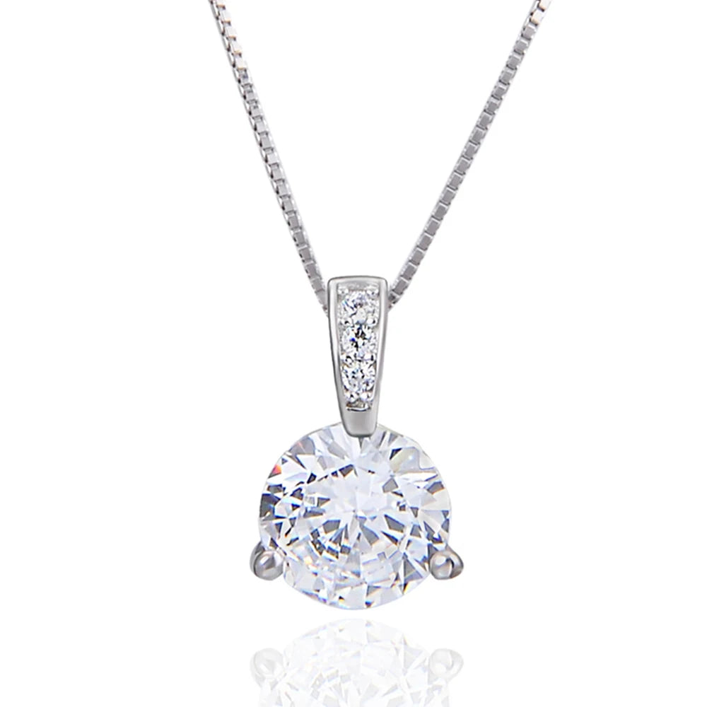Female S925 Sterling Silver Fashion Inlaid Zircon Pendant Clavicle Chain Cubic Zirconia Stone Round Necklace Pendant