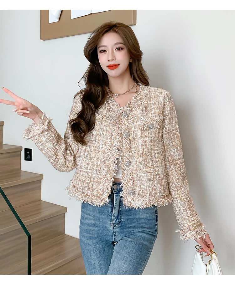 Guangzhou Auyan 2025 Spring New Fashion Round Neck Long Sleeve Top Loose  Sense of Small Fragrant Wind Coat