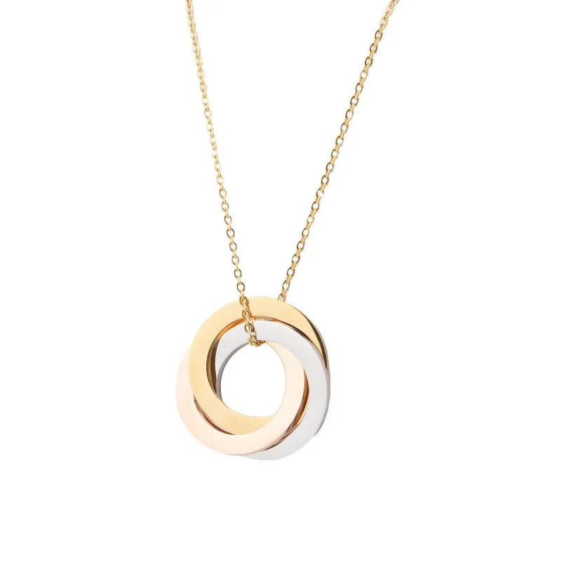 Stainless Steel Gold Plated High Polish Three Circle Ring Winding Necklace Titanium Steel Smooth Three Loop Choker Necklace