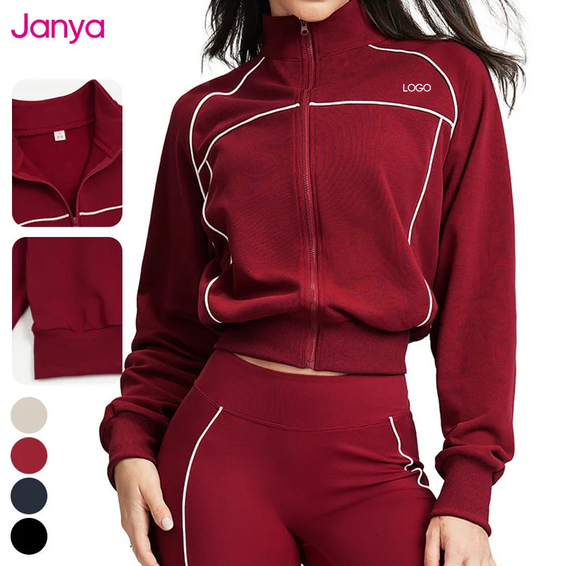Janya Women's Color Blocking Full Zipper Sports Yoga Sweatshirts Gym Fitness Wear Casual Long Sleeve Workout Active Jacket