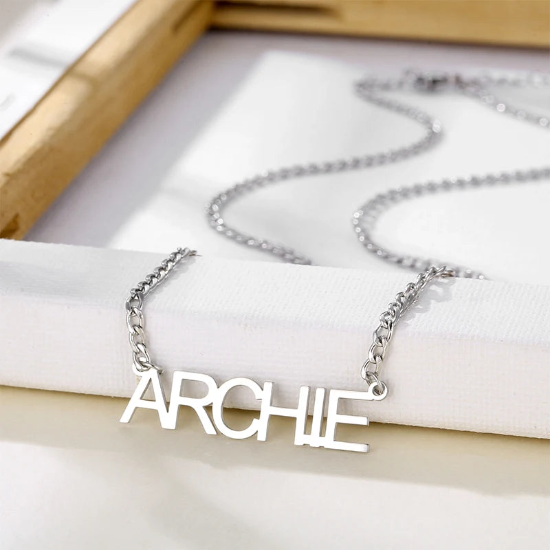 Custom Personalised Stainless Steel 18K Gold Plated Zircon Letter Love Pendant Necklace with Snake Chain for Women Gift