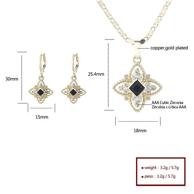 Classic Elegant 18k Gold-Plated Micro Drop Earrings Women's Brass Necklace Set Starfish Pendant Zircon Simple Designer Style