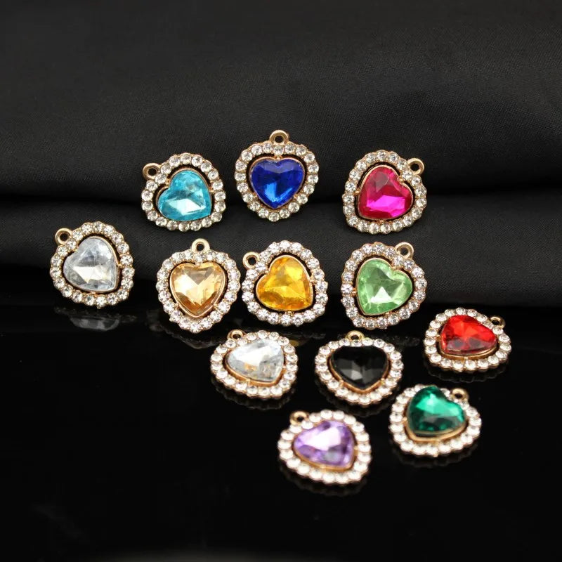 AA01348 Diy Jewelry Alloy Colored Cubic Zirconia Rhinestones Purple Heart Charms for Jewelry Making Accessories
