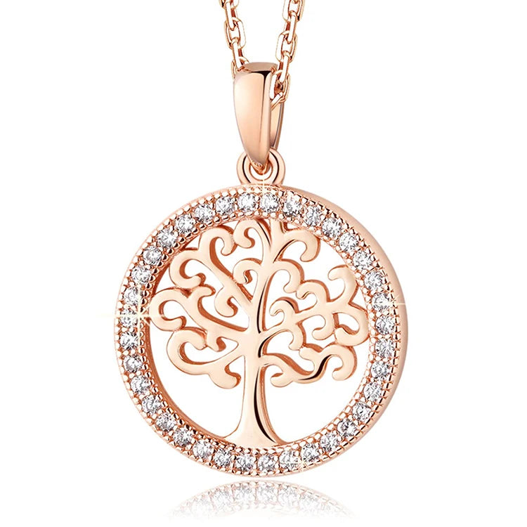 Wholesale 925 Sterling Silver Women's Necklaces Trendy Tree of Life Pendant with Zircon Box Chain for Engagement Wedding Party