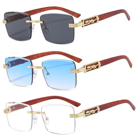 Wholesale New Luxury Frameless Small Square Decorated Leopard Head Glasses Fashion Sunglasses for Men Women
