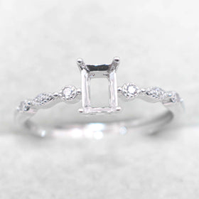 Sterling Silver 4*6mm Semi Mount Ring Square Shape Empty Frame Blank Claws Setting S925 Base Without Center Stone for Inlay DIY