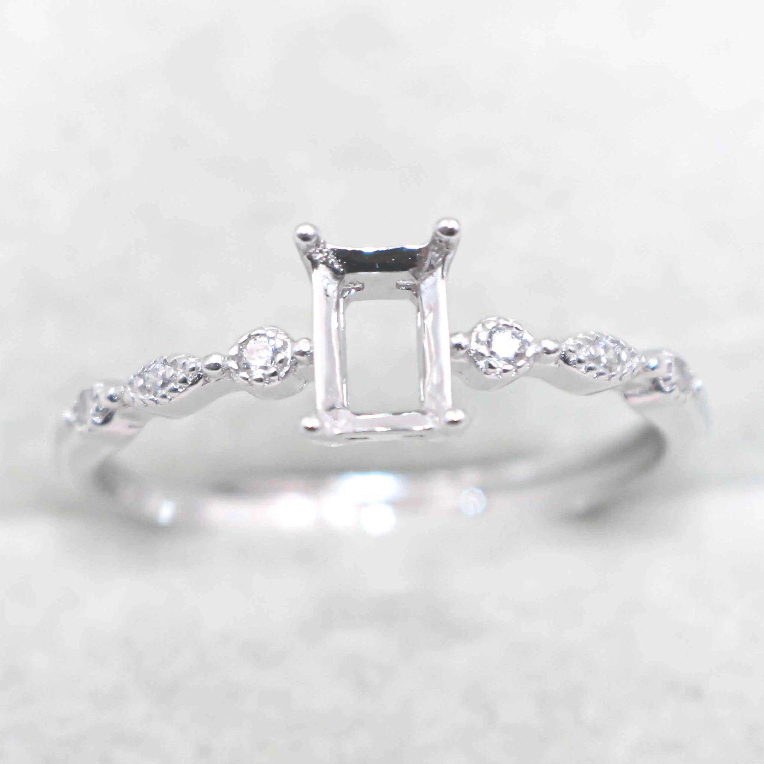 Sterling Silver 4*6mm Semi Mount Ring Square Shape Empty Frame Blank Claws Setting S925 Base Without Center Stone for Inlay DIY