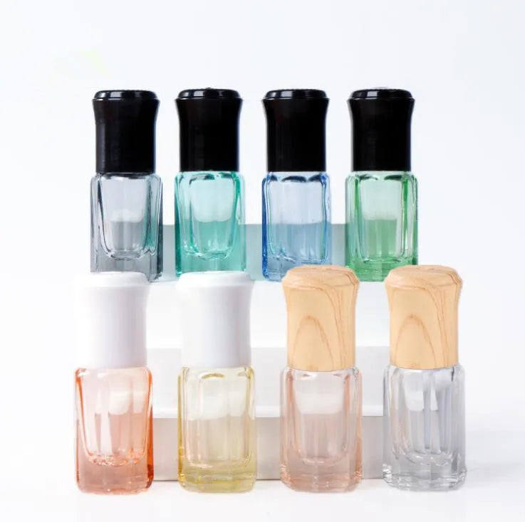 In Stock 3ml Colored Octagonal Glass Bottles Roller Bottles Empty Roll on Bottles With Glass Roller Ball With Wood Grain Cap