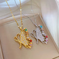 Luxury Full Diamond Butterfly Zircon Pendant Necklace Gold Plated Stainless Steel Sparkling Butterfly Necklace for Women Girls G