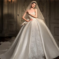 New Bride French Satin Wedding Dress Strapless Senior Texture Big Bow Wedding Dress Retro Court Style Trailing Wedding Dress