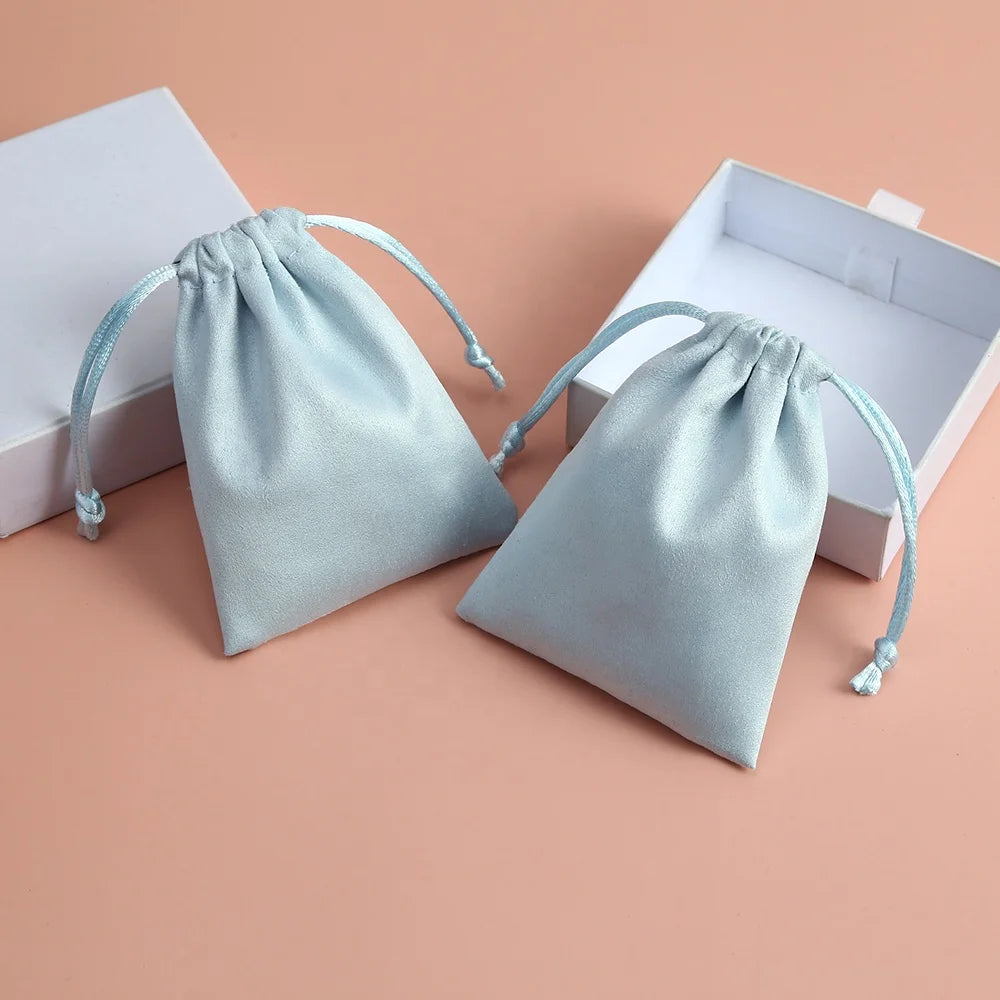 7*9cm Small Packaging Bag Can Be Customized Logo Printed Drawstring Flannel Sude Velvet Pouches
