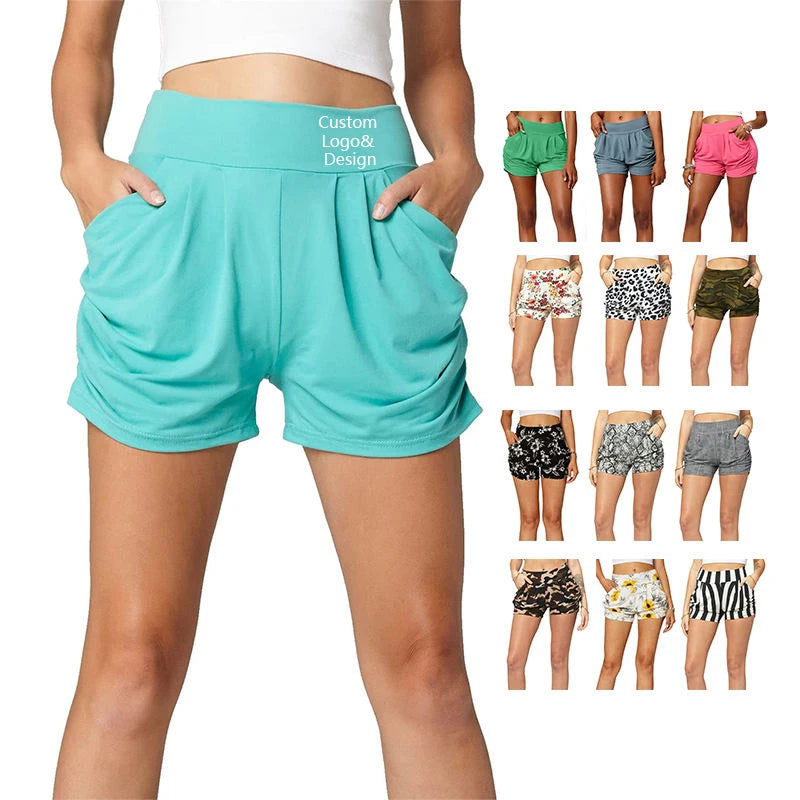 Women's High Waist Summer Sports Shorts Custom Green Camo Printing Breathable Gym Biker Shorts Fashionable Hot Pattern MOQ 2pcs
