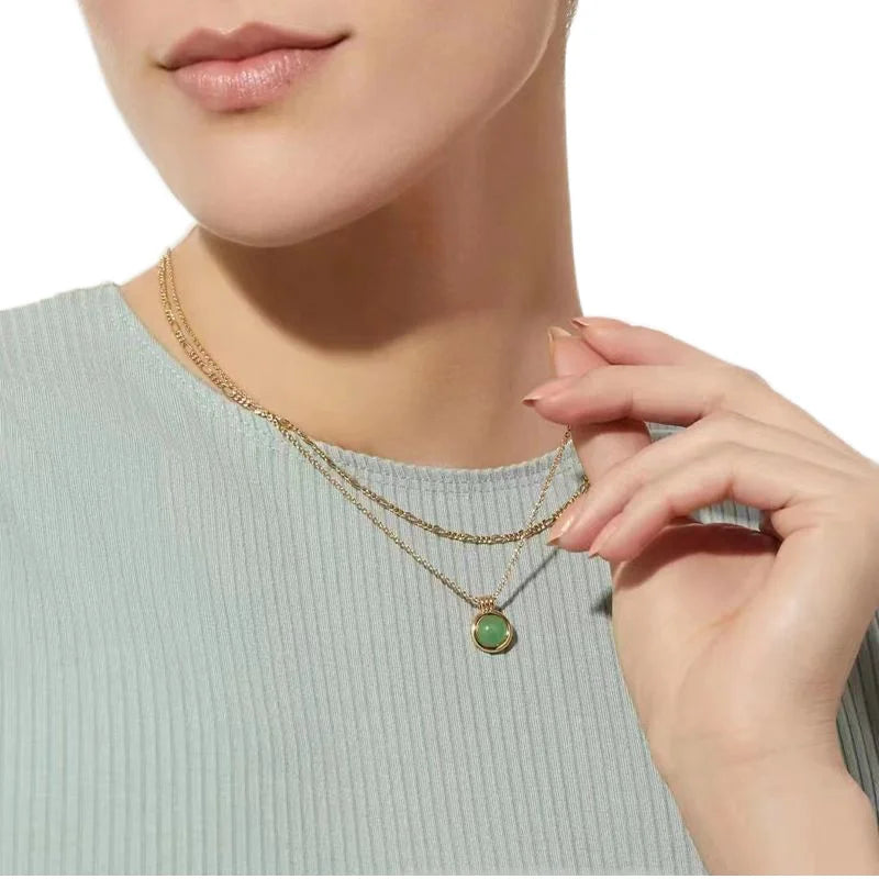 Elegant Simple Dainty 18K Gold Plated Choker Girls Women Fine Turquoise Stone Layered Figaro Chain Necklaces Trendy Wedding