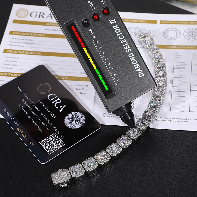 Punk Style Men's Jewelry Iced Out 18k Gold 925 Sterling Silver VVS Moissanite Diamond Tennis Chain Bracelet With GRA Certificate