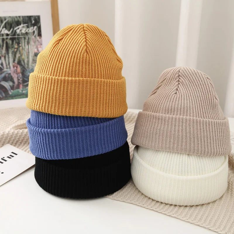 Wholesale Autumn and Winter Women's Warm Woolen Hat Men's Thick Knitted Hat Simple Melon Skin Hat