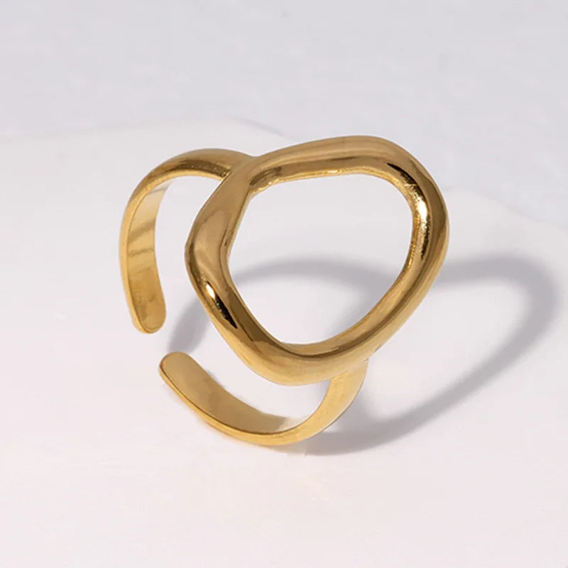 Minimalist Temperament Stainless Steel Ring Waterproof 18K Gold Plated Ring Index Finger Open Ring for Women