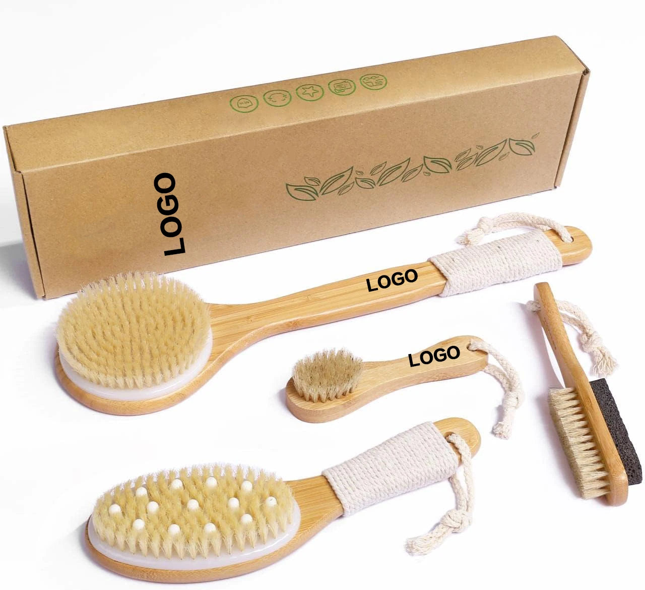 Custom Logo Dry Brush Detoxifying Body Exfoliator Wooden Handle with Natural Biodegradable Sisal Fibers Sweeps Away Dead Skin