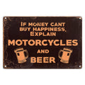 Happiness by Motorcycles and Beer Plaque Whiskey Metal Tin Signs Painting Poster Vintage Wall Art Sticker Pub Bar Home Decor