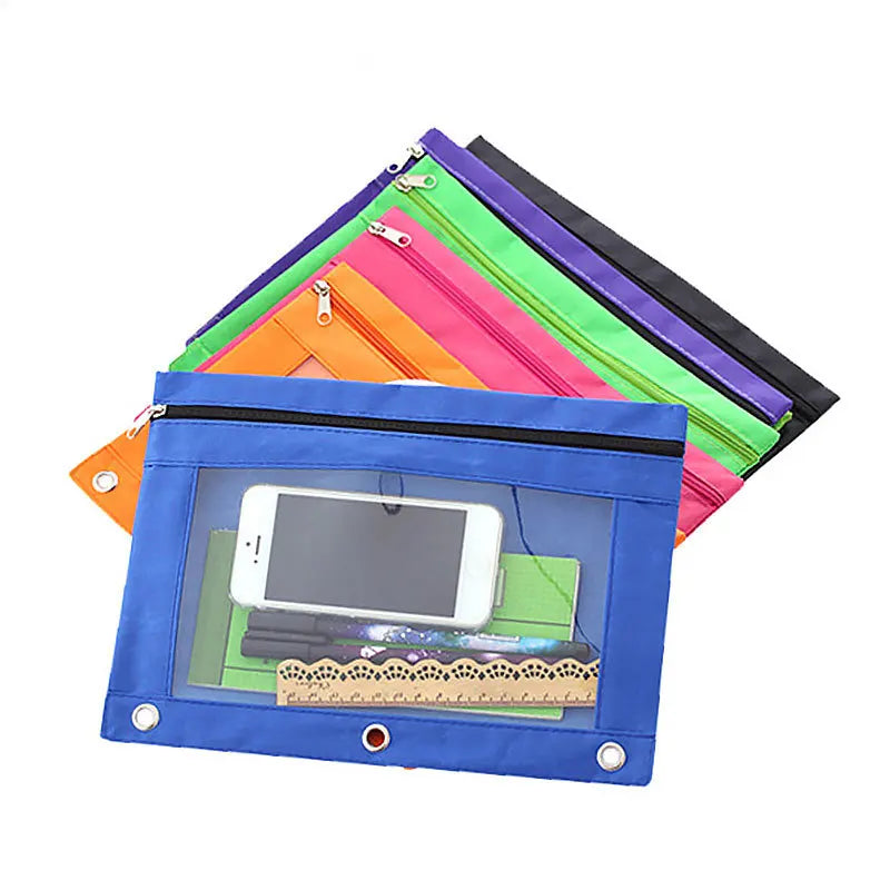 B5 Pvc Window Doc Binder Pocket Case Zipper Loose Ring Leaf Bags Oxford File Folder Pouch Pencil Bag With Rivet Enforced 3 Ring
