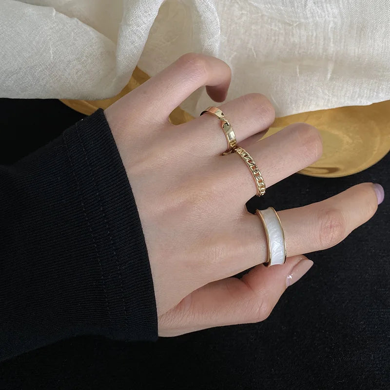 SC 3pcs/set Adjustable Opening Fashion Rings Korean White Enamel Round Metal Ring Sets for Women Girl Wedding Jewelry