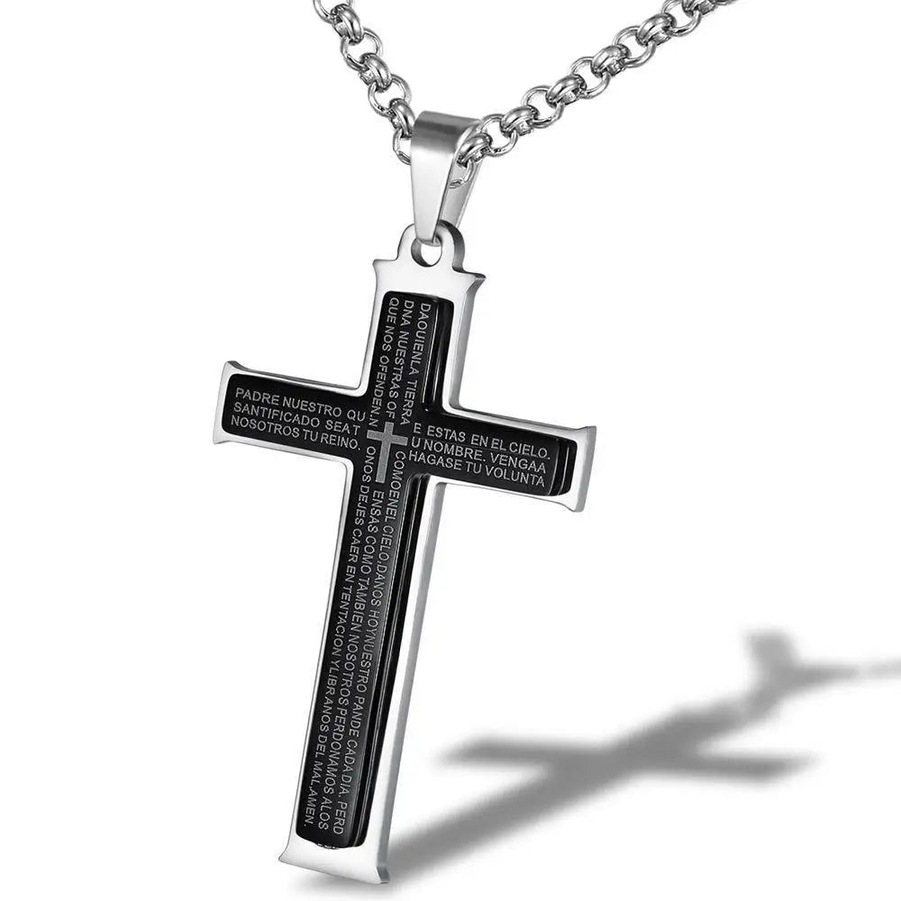 Stainless Steel Jesus Cross Pendant Religious Charm for Church Pray Christian Jewelry