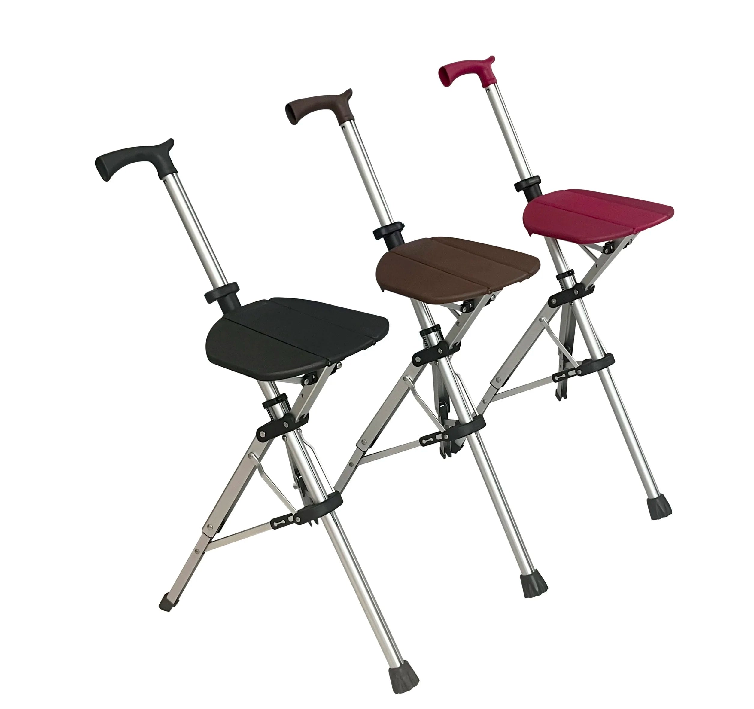 Wholesale High Quality Custom Aluminum Alloy Portable Folding Walking Sticks Cane With Seat Elderly Crutch Chair