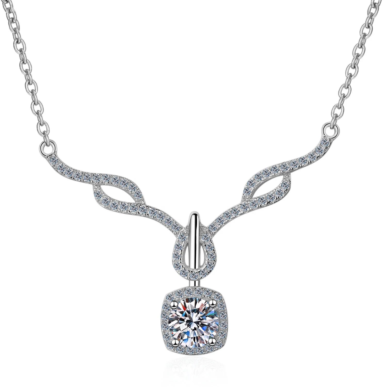 Fine Jewelry Rhodium Plated 925 Sterling Silver Round Brilliant Moissanite Diamond Simple Pendant Necklace Women