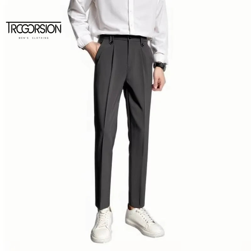 Men's Spring Autumn Nine-Point Western Cone-Shaped Hanging Feeling Non-Iron Business Suit Slim Feet Casual Plus Size Waist