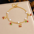 Cute Stainless Steel Anti Tarnish Double Layer Chain Beach Anklet 18k Pvd Gold Plated Cherry Charm Anklet for Women