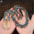 Ocean Jasper 108 Mala Beads Men Jewelry Healing Crystal Citrine Quartz Double Point Pendant Necklace