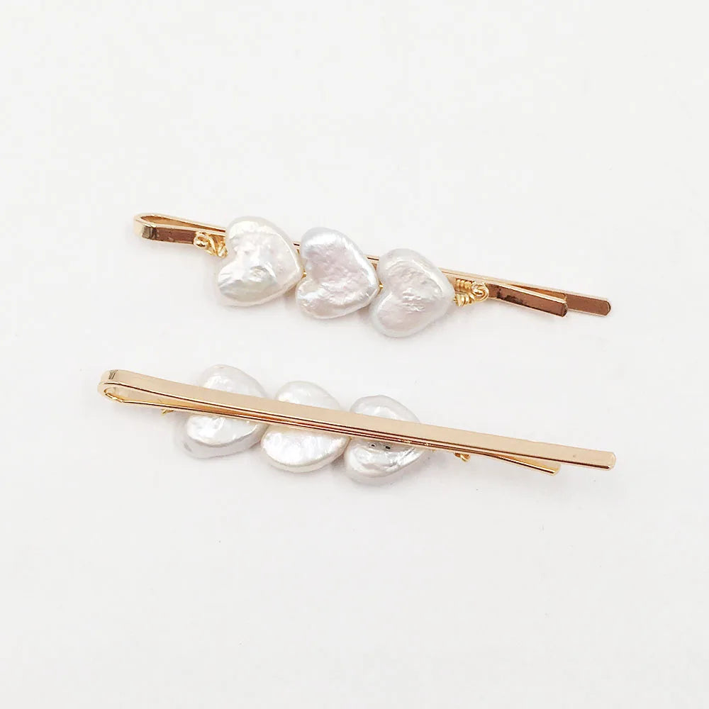 Wholesales Nature Heart Pearl Bobby Pin New Women Baroque Handmade Natural Freshwater Pearl Hair Clipsreal Gold Plating