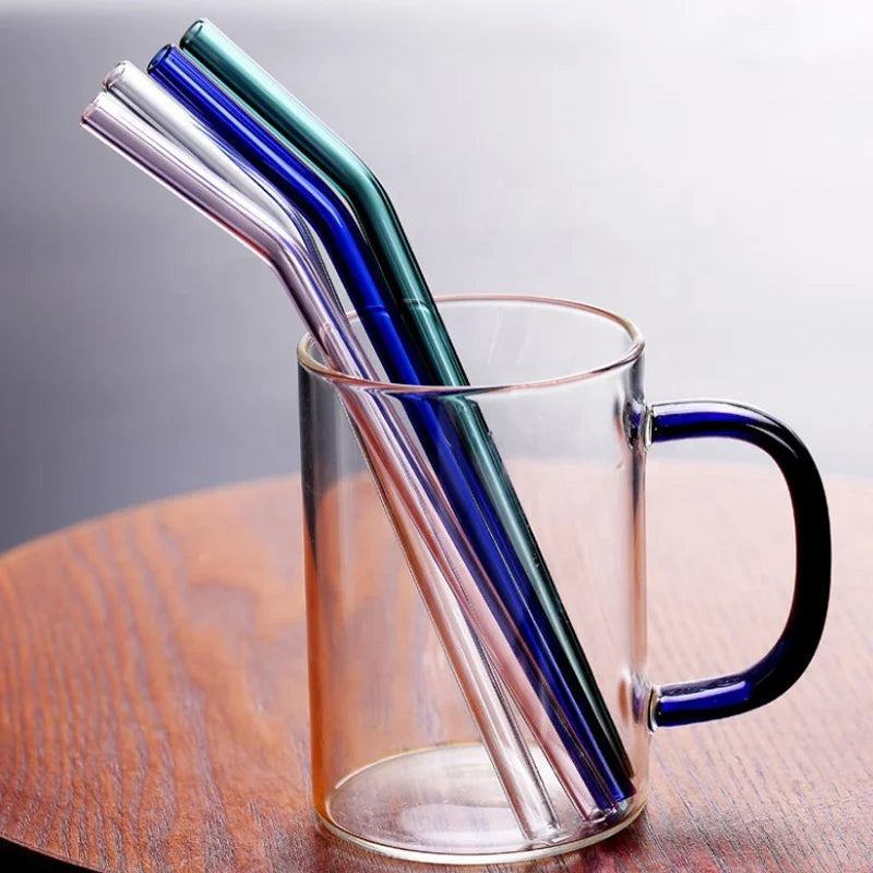 Wholesale Logo Custom 100% Food Grade Colorful Borosilicate Bending Glass Straw Glass Drinking Straws