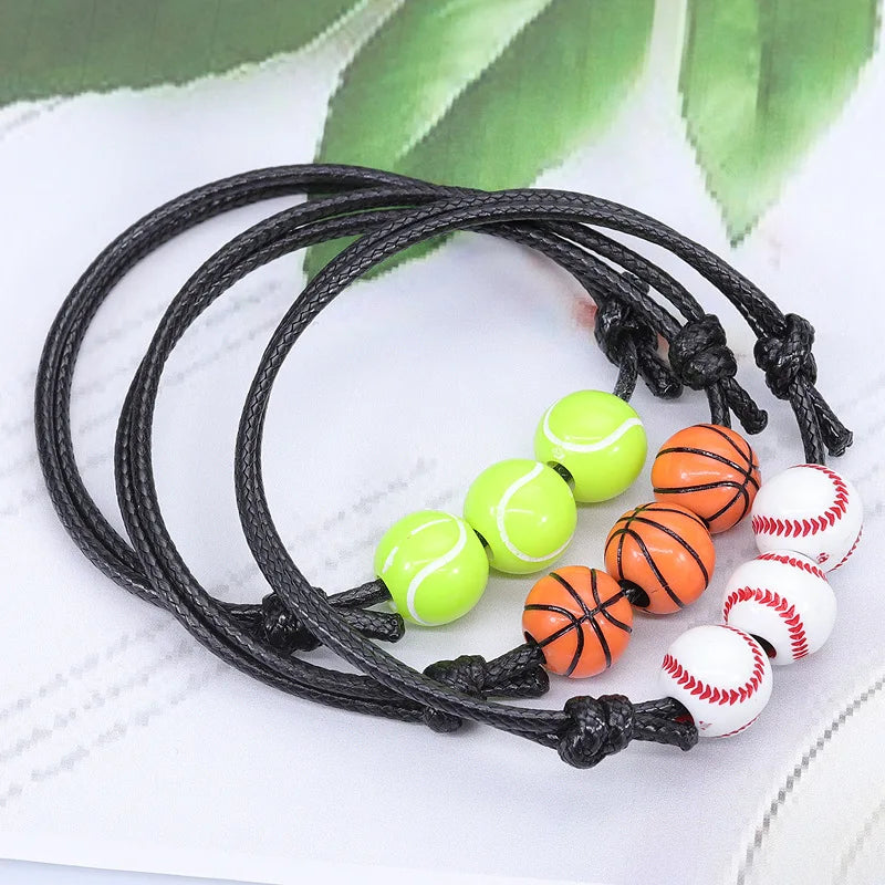 2025 Crystal Wholesale Basketball Baseball Bracelet Wax Thread Woven Tennis Rugby Bracelet Boys and Girls Sports Bracelet