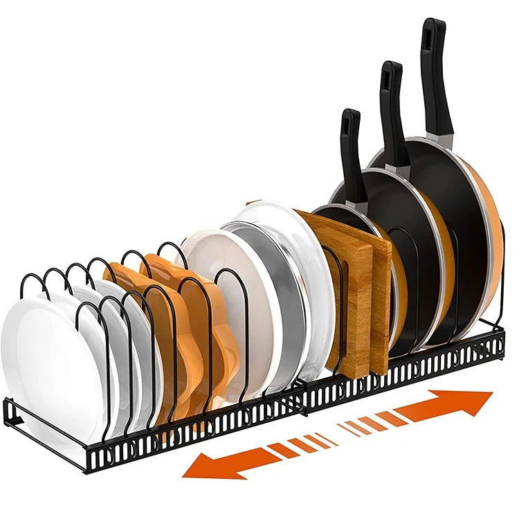 Adjustable Metal Kitchen Rack Holder Expandable Pot Lid Organizer for Cabinet Standing Type Installation