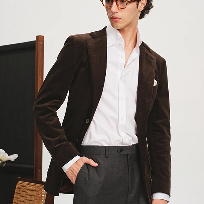 Autumn New Corduroy Suit Jacket Men's Casual Slim Suit Brown Single Western Jacket