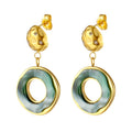 18k Gold Plated Stainless Steel Vintage Portrait Exquisite Imitation Stone Resin Circle Drop Stud Earrings