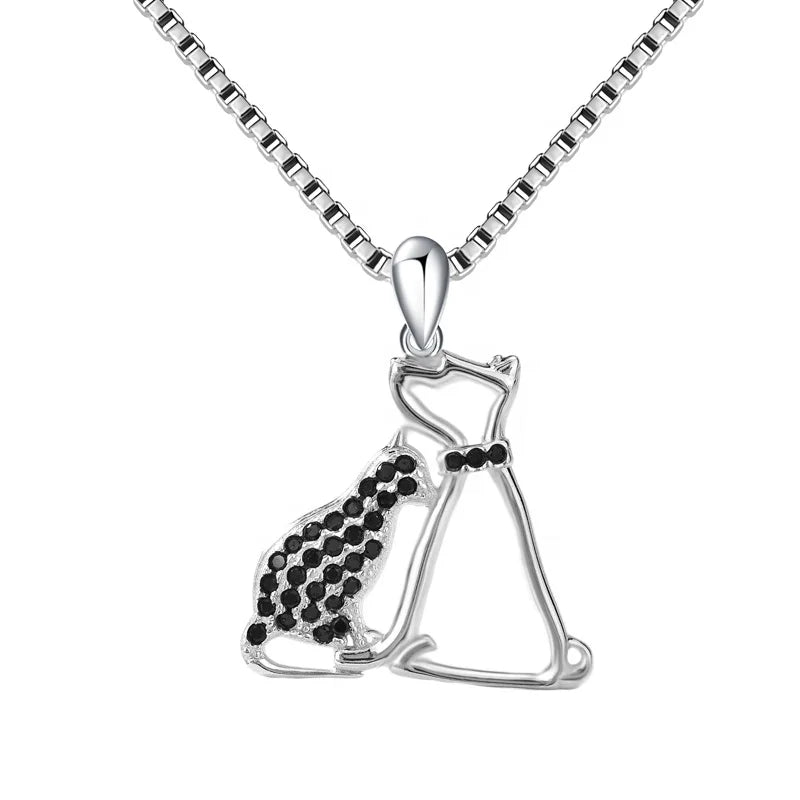 GP72 S925 Sterling Silver Animal Forever Love Heart Pendant Necklace Rhodium Plated Gift for Women Girls Mother Mom