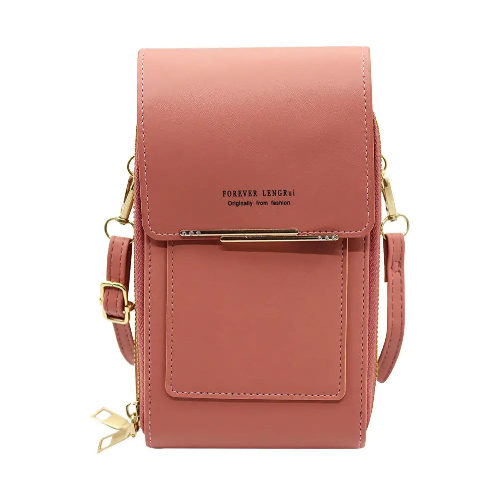 Small Pink Crossbody Phone Bags Pu Leather Double Zipper Women Small Messenger Shoulder Bag Money Bag