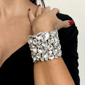 Luxury Set Bridesmaid Bracelet Wedding Jewelry Hexagonal Jewelry Sets Layered Rhinestone Chocker Necklace for Dance Party