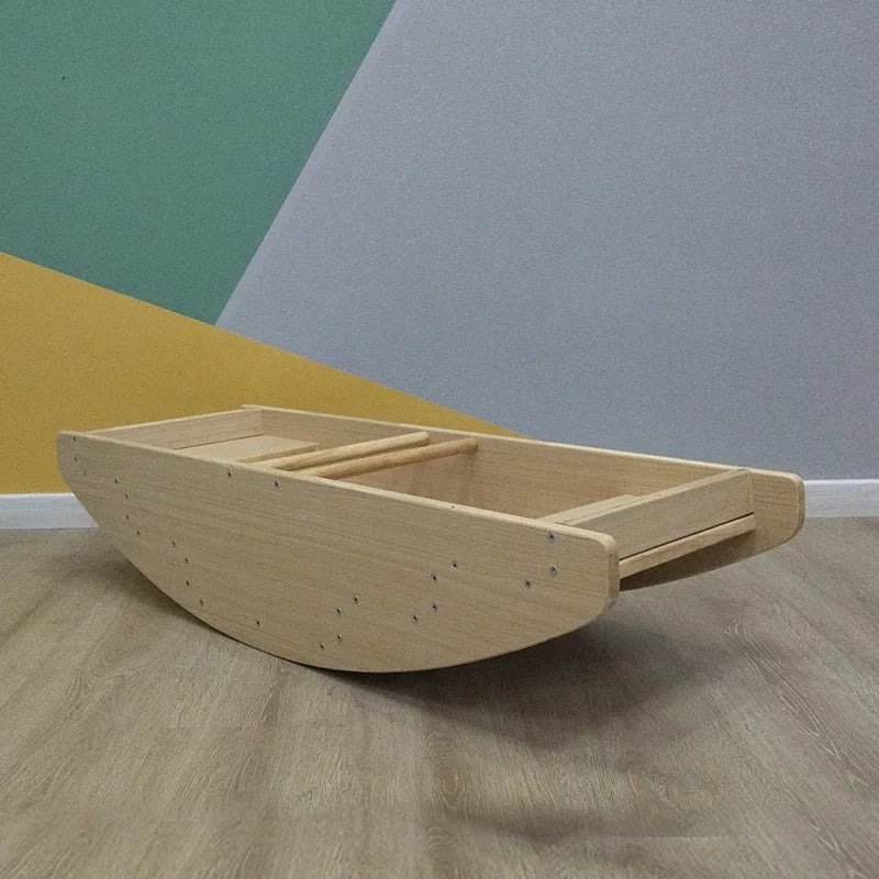 High Quality Wooden Montessori Toy Kids Indoor Climber Play Structure Rocking Boat Baby Balance Training Step Learning Pickler