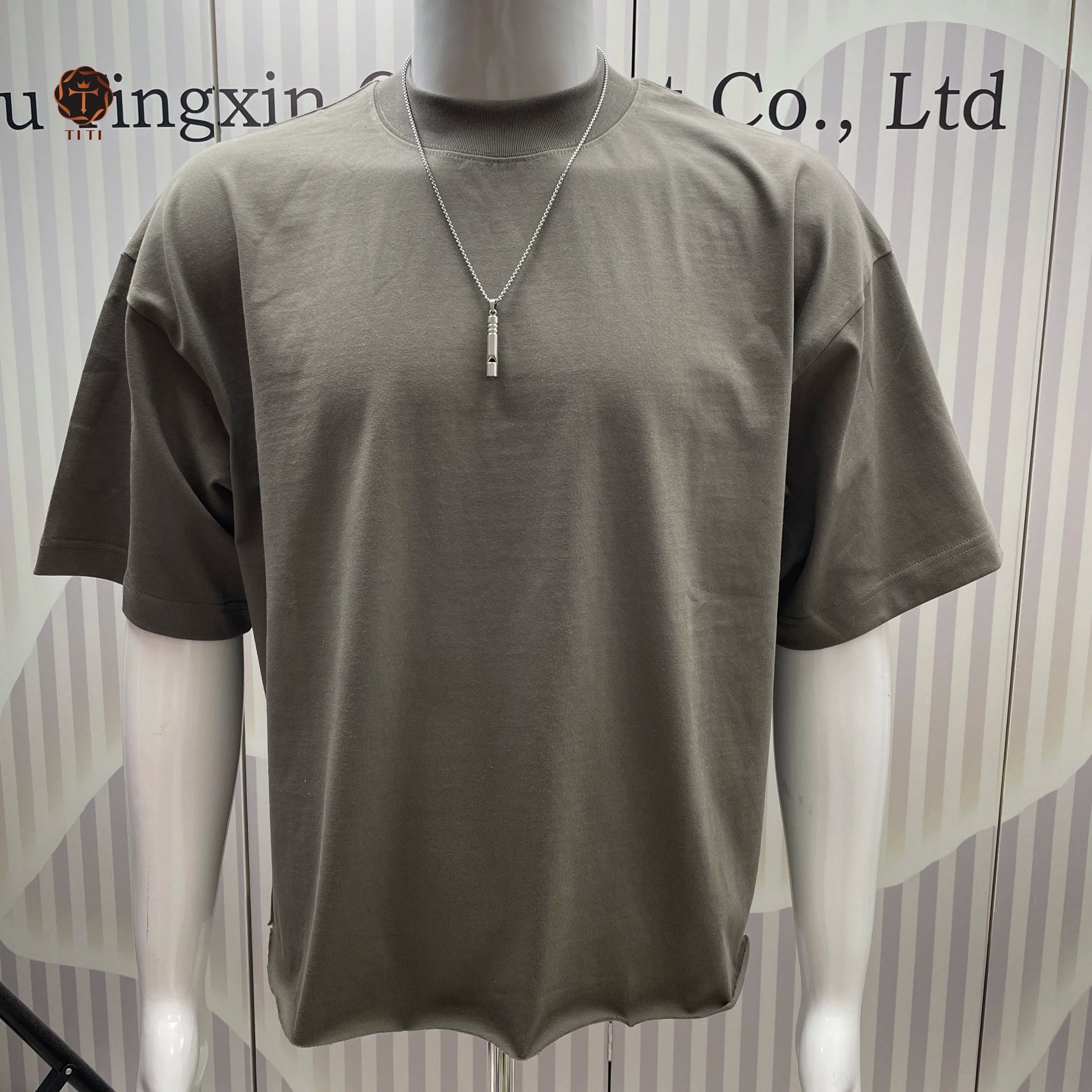 TITI Factory Wholesale Custom Thick Collar Cotton Tshirt White Solid Box Blank Tee Men Black Boxy Fit t Shirt