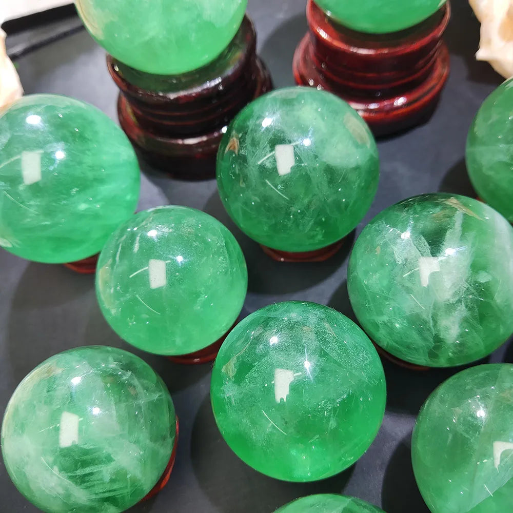 Wholesale Natural Crystals Green Fluorite Sphere Energy Gemstone Ball for Fengshui Ornament