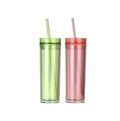 16 oz AS PS Double Wall Plastic clear Skinny Tumbler with Lid and Straw