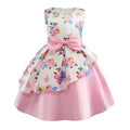 Kids Party Dress Girls Irregular Hem Printed Bowknot Holiday Performance Dresses Wedding Skirt for Children C0069