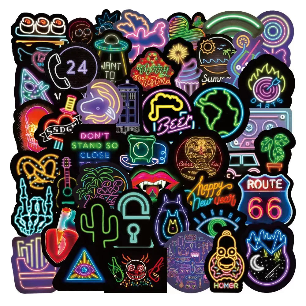 10pcs New Popular Neon Cartoon Series Tickers for Phone Water Cup Computer Decorative Notebook Waterproof Pvc