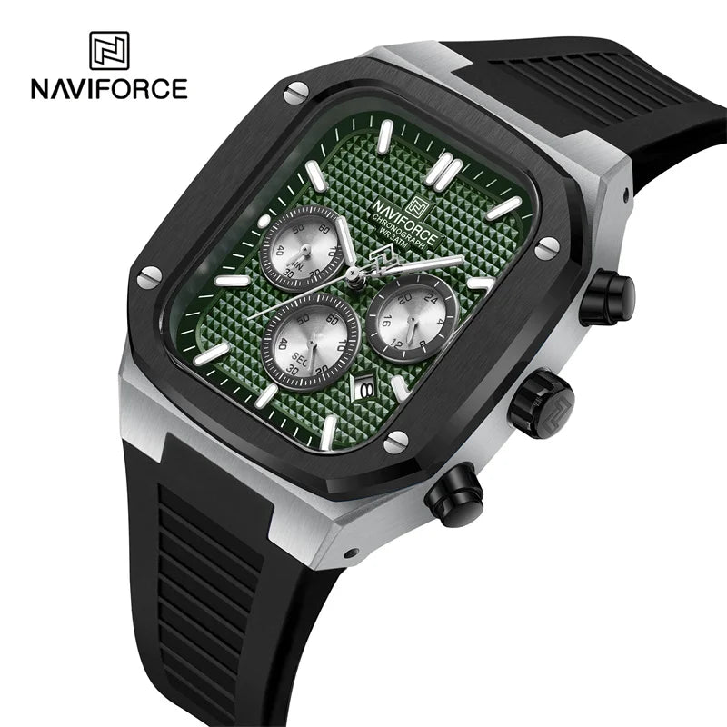 NAVIFORCE 8037 SGNB Green Small Three Needle Big Dial Watches for Men Fumed Silica Strap Casual Business Quartz Watch Men Wrist