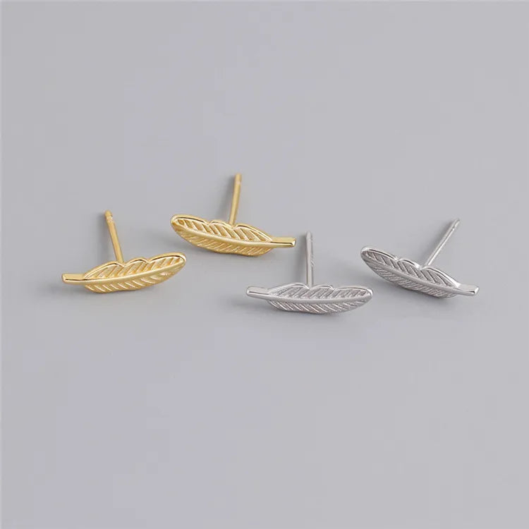 SP Wholesale Minimalist Stud Earrings S925 Sterling Silver Gold Plated Feather Stud Earrings