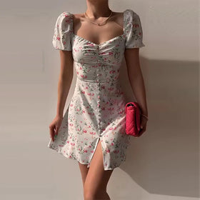 Summer Flower Print Woman Dress With Front Logo Breathable Casual Robe Femme Eleg for Spring and Winter Seasons
