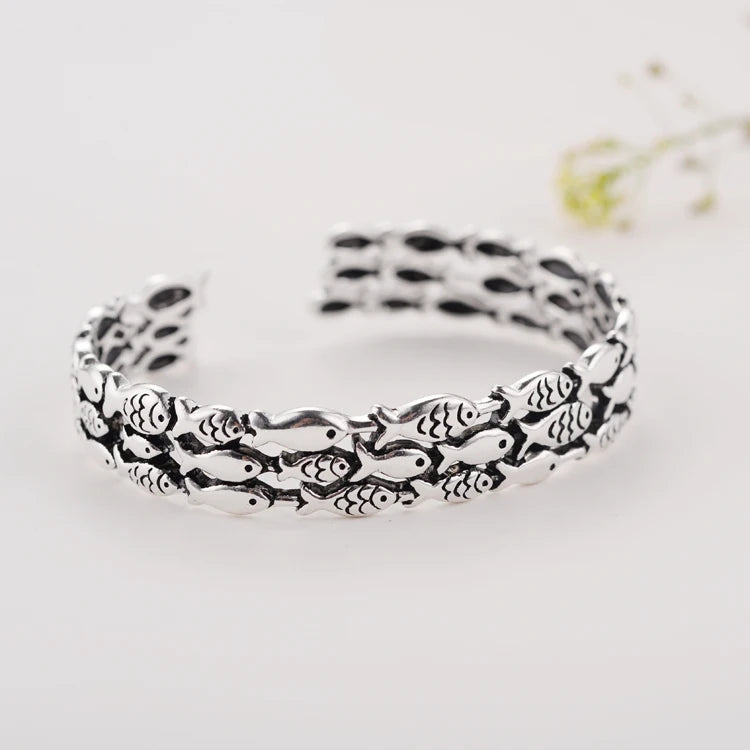 Personality New  925 Sterling Silver Jewelry Female Simple Bar Fish Restoring Ancient Ways High-quality Popular Open Bracelet